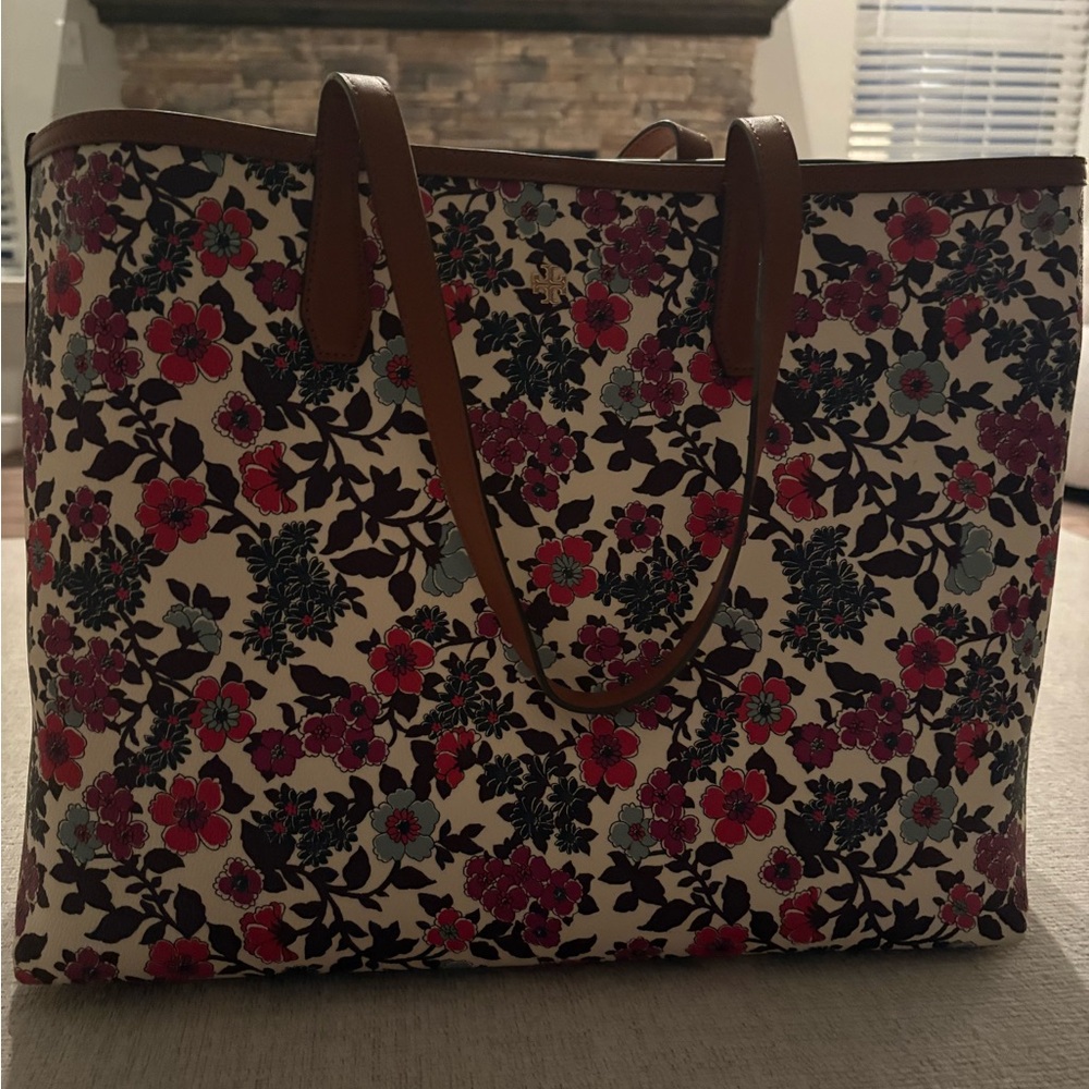 Tory Burch Floral Tote with Brown Handles